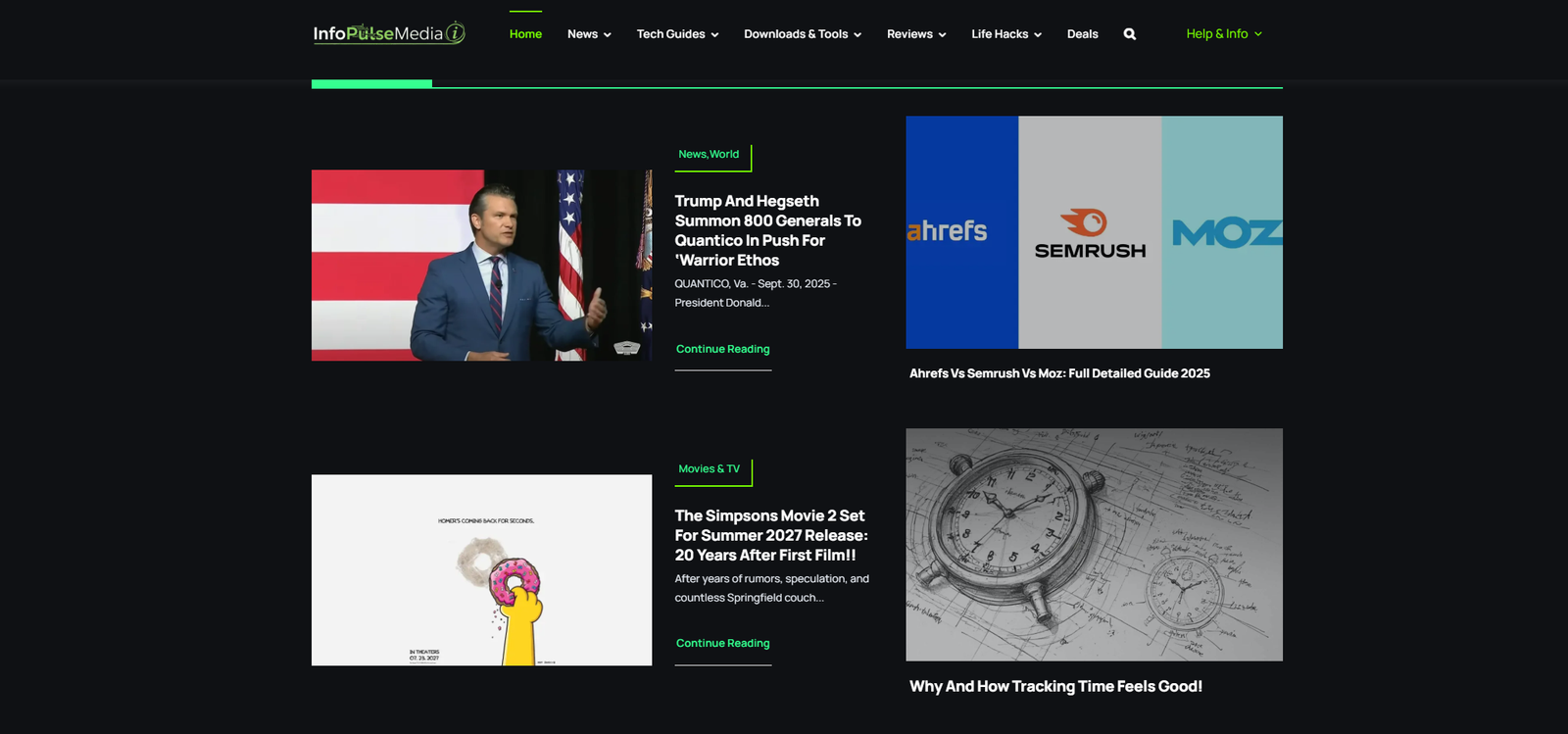 Screenshot of InfoPulseMedia.com website